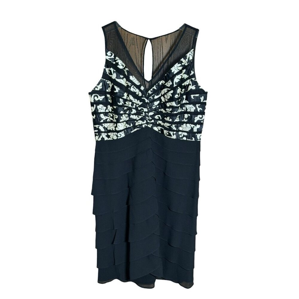 Scarlett Nite Black Gold Tiered Cocktail Dress Size 16